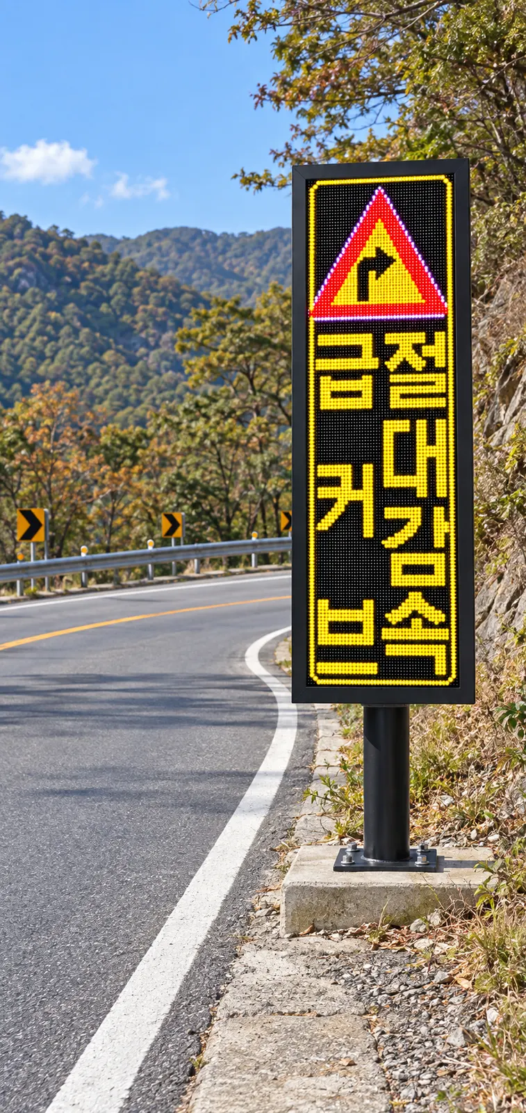 급커브 · 터널 경고 전광판